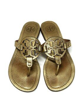 Tory Burch Miller sandals - gold t-strap thong slides in size 8